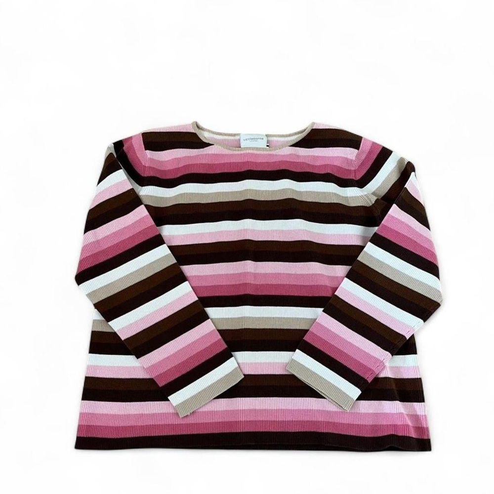 Liz Claiborne Pink, Brown & White Striped Sweater